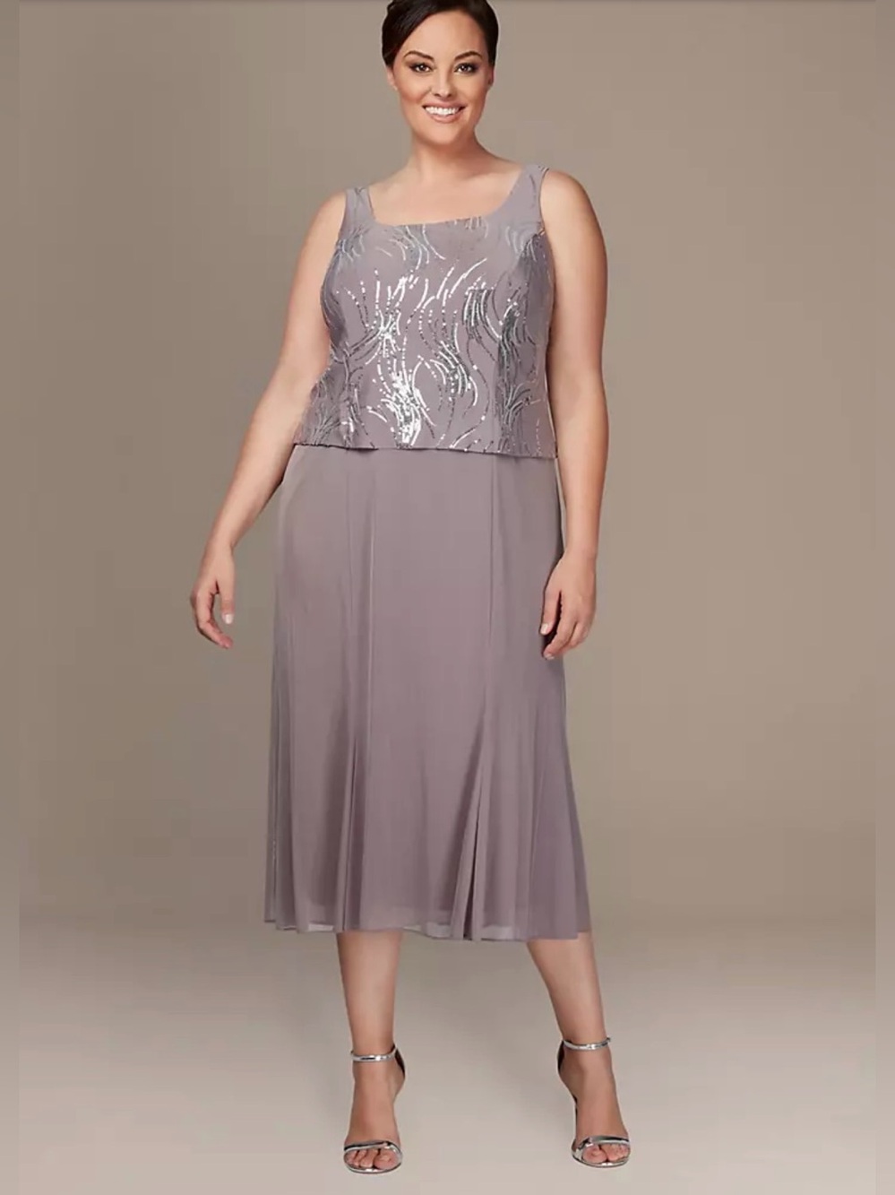 Alex Evenings Sequin Mock Two-Piece Dress with Jacket Size 14 Pewter and Silver - Picture 2 of 16